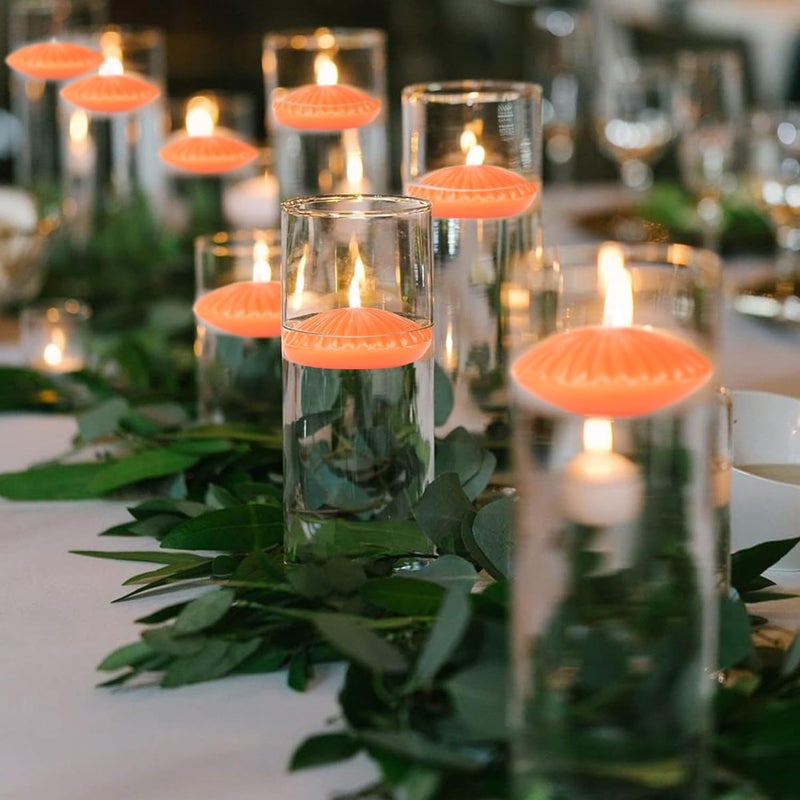 LPUSA 10 Hour Orange Floating Candles Large 3"，Unscented Romantic Tealight Ribbed Candles for Cylinder Vases，Centerpieces at Wedding, Party, Pool, Holidays, Set of 12 - Image 3
